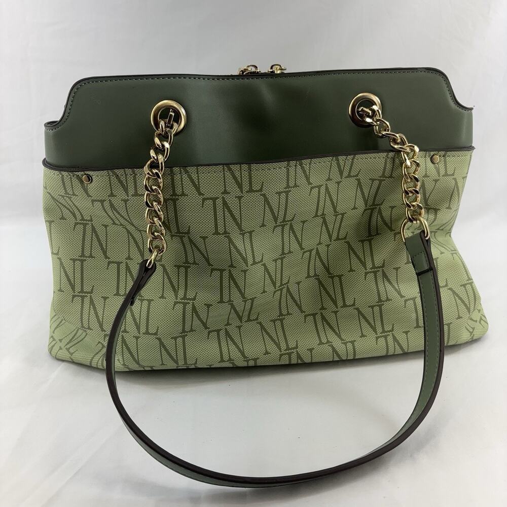 Nicole Lee Monogrammed Satchel Faux Vegan Sage Green Leather - Picture 3 of 9